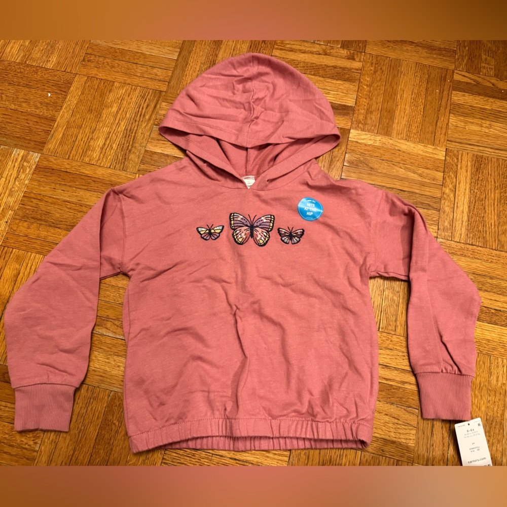 Carter’s Girls Hoodie Pink Butterflies NWT Size 6-6x